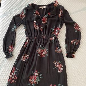 Ann Taylor LOFT maxi dress XS charcoal gray mauve floral pattern